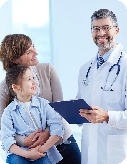 Doctor consulting with parent and child