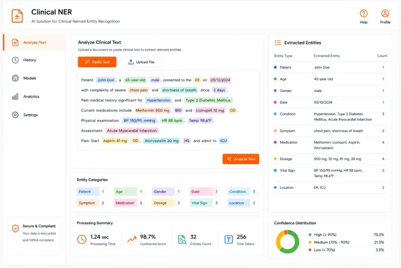 Clinical NER solution interface