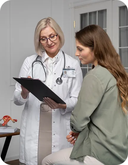 Doctor reviewing medical report with patient