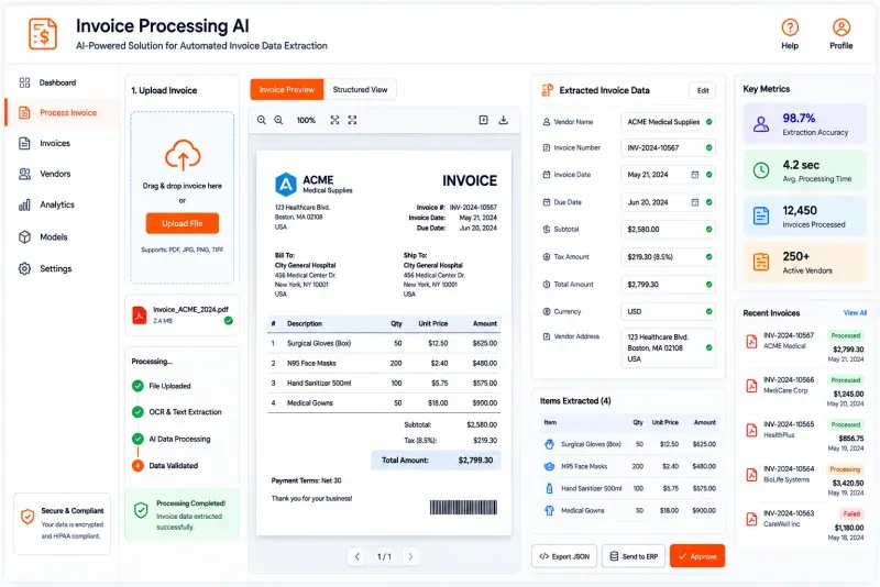 Invoice Processing solution interface