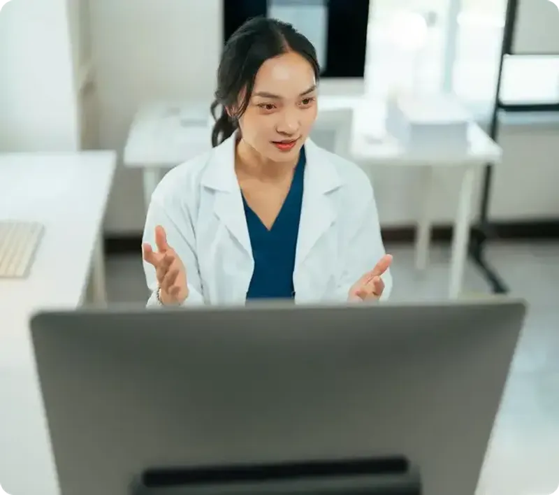 Doctor using healthcare software consultation dashboard