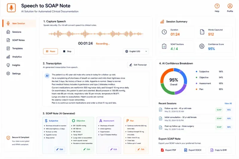 Speech to SOAP Note solution interface