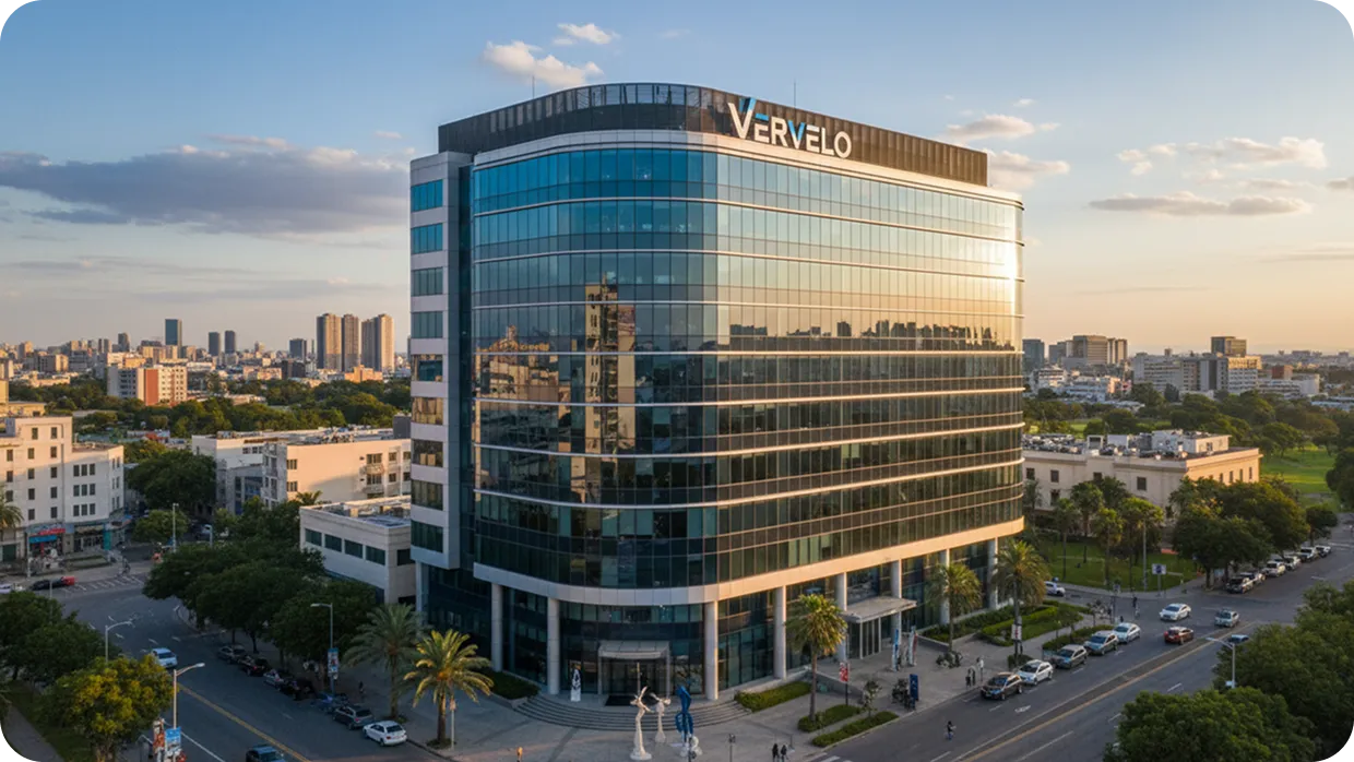 Vervelo corporate office building showcasing modern healthcare technology workspace